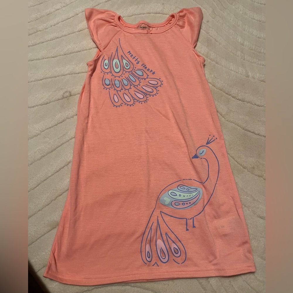Carter's Coral Nightgown with Peacock Print